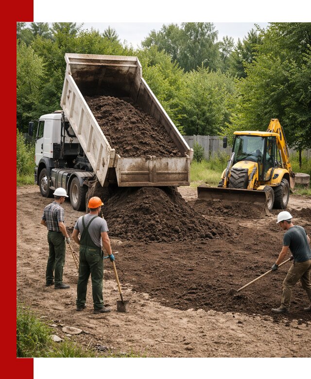 Доставка и укладка грунта для выравнивания участка в Уфе