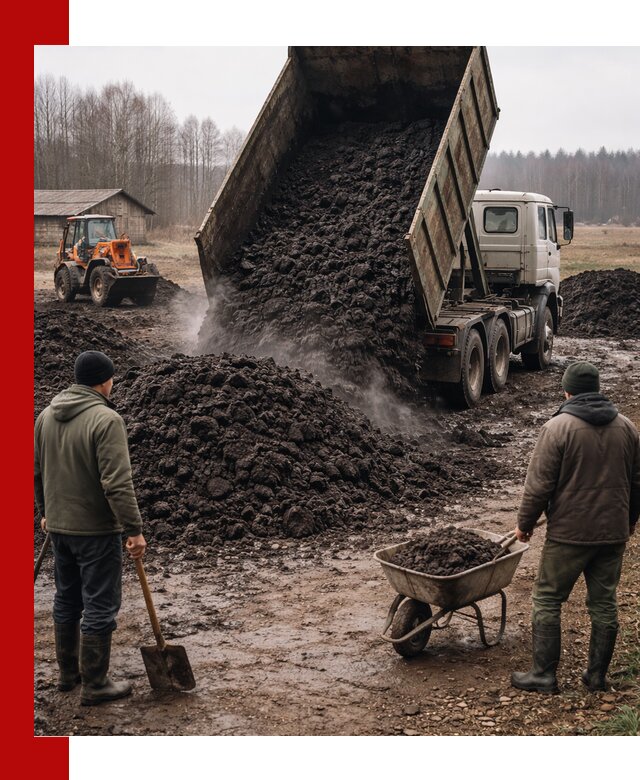 Доставка низинного торфа с разгрузкой и доставкой в Уфе