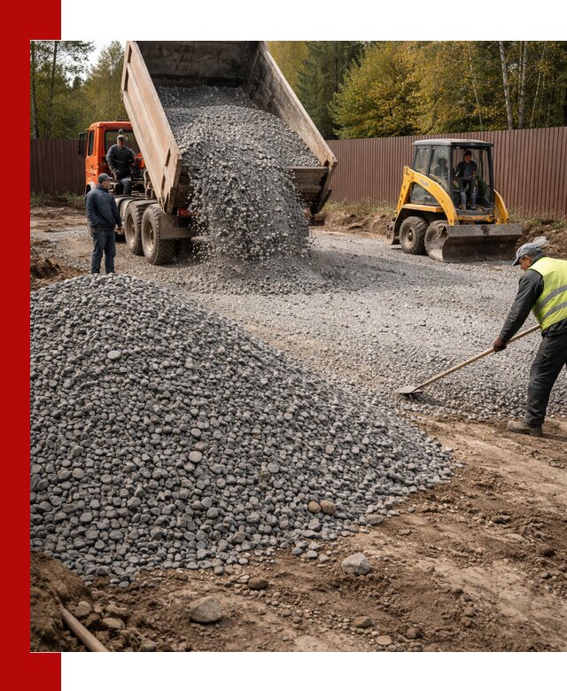 Отсыпка участка щебнем с доставкой и уплотнением в Уфе