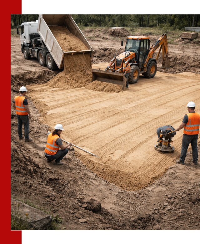 Устройство песчаной подушки для фундаментов и дорог в Уфе